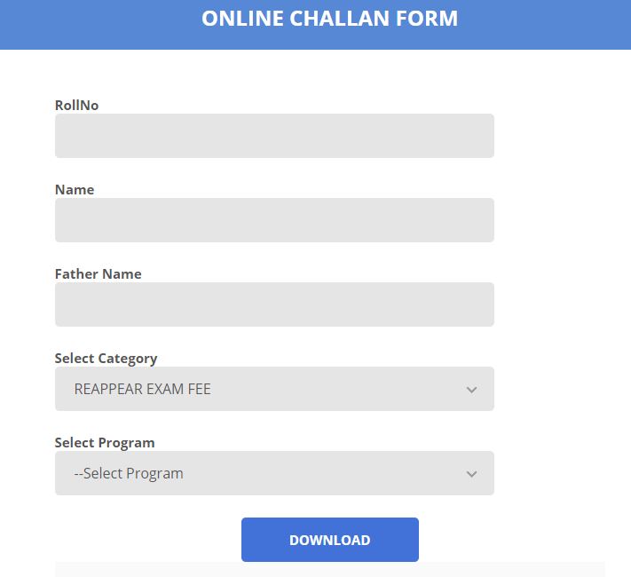 Online challan form generation for AIOU