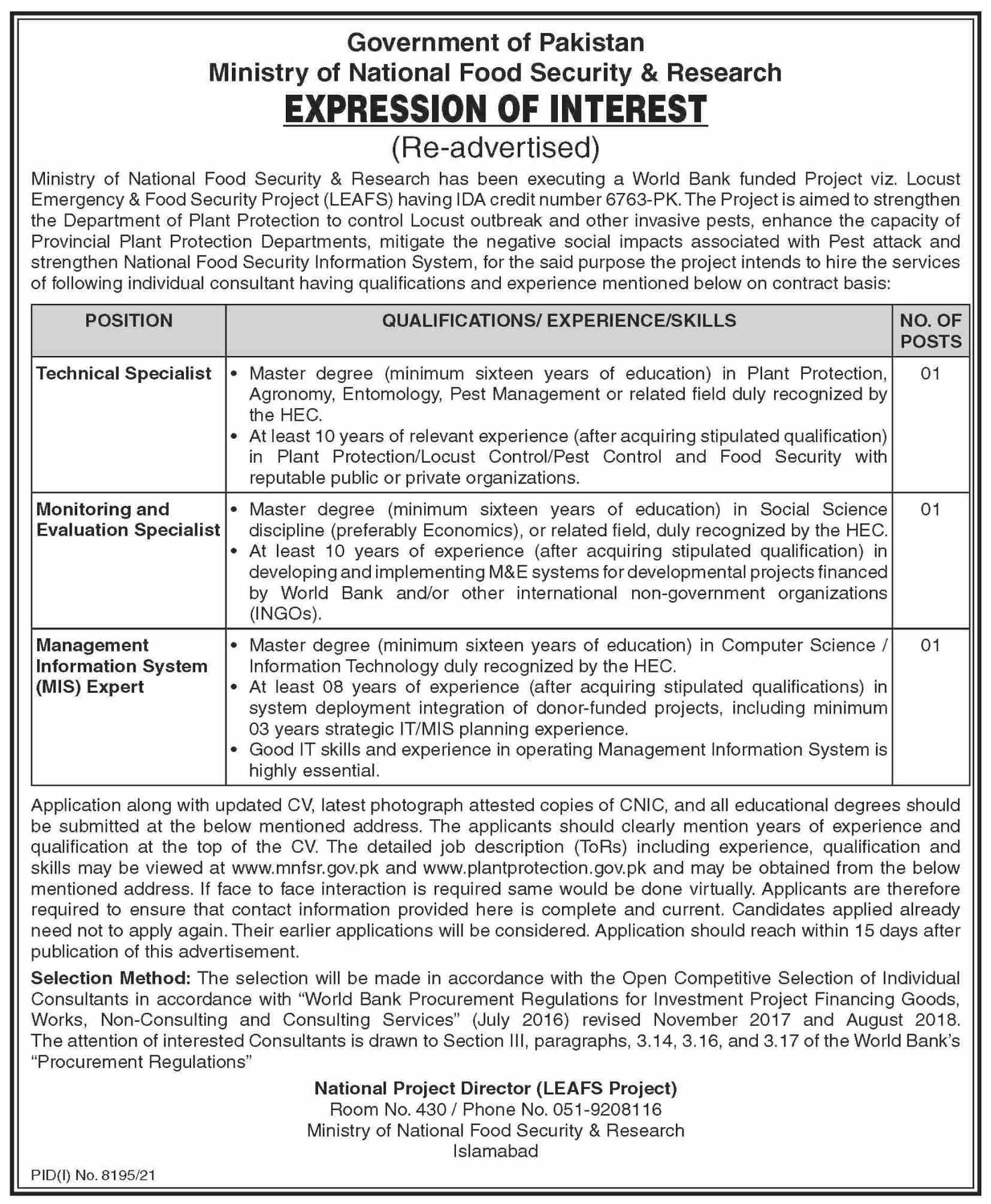 monitoring-and-evaluation-specialist-jobs-in-ministry-of-national-food