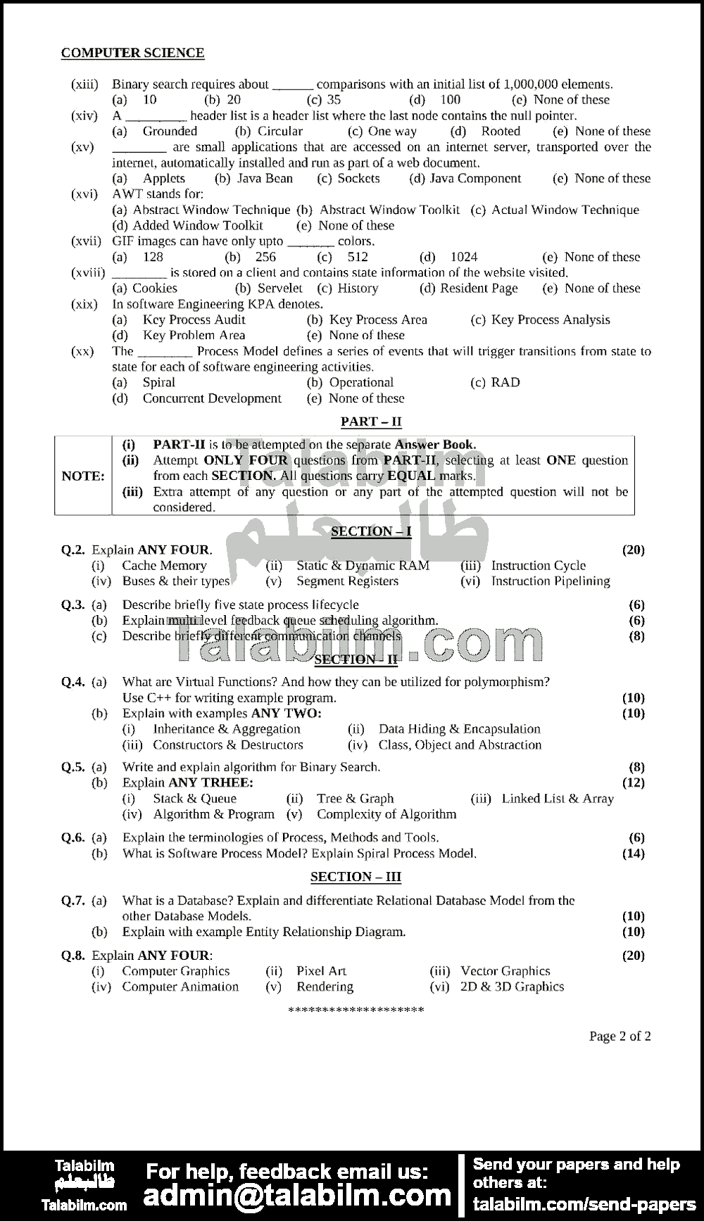 Computer Science 0 past paper for 2009 Page No. 2