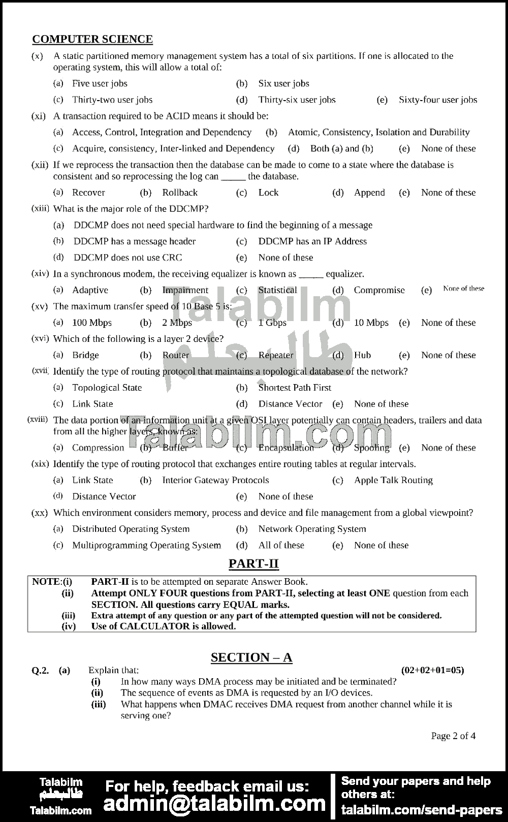 Computer Science 0 past paper for 2011 Page No. 2