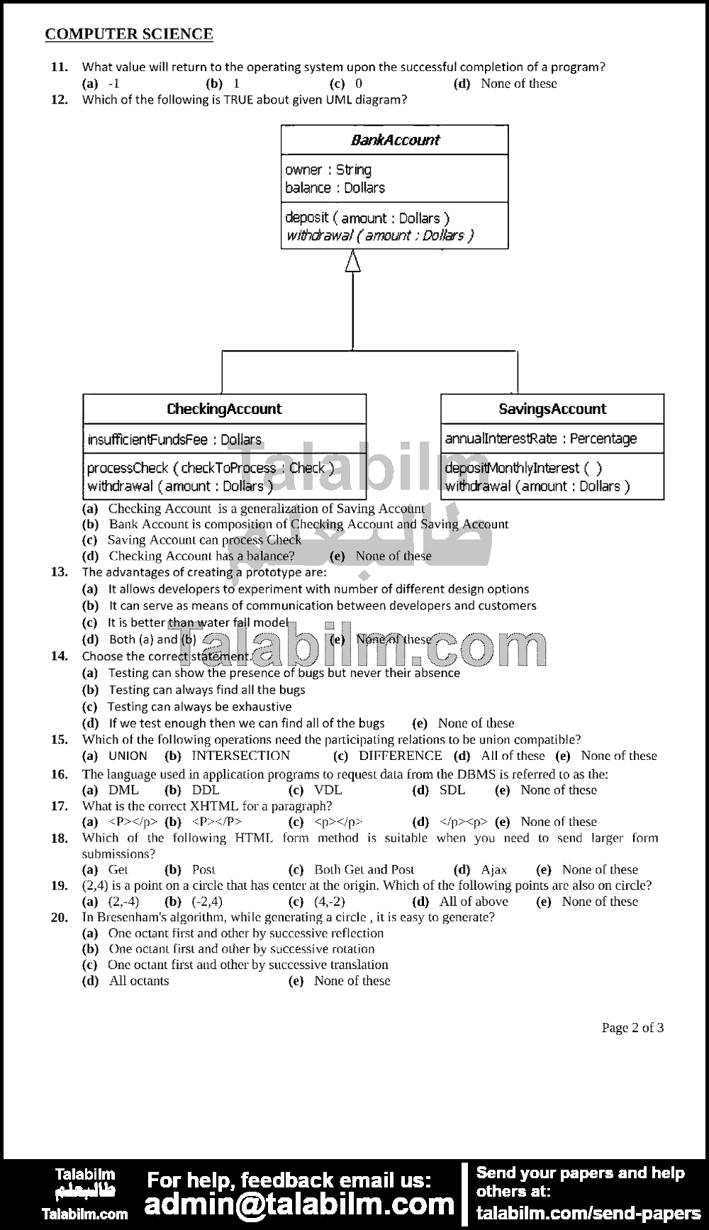 Computer Science 0 past paper for 2013 Page No. 2