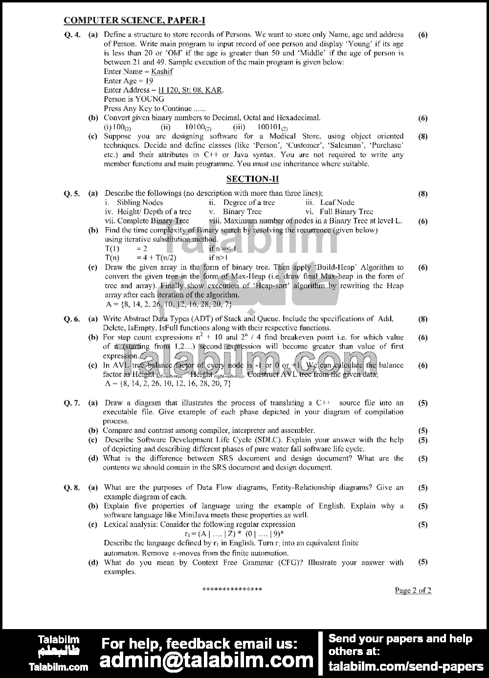 Computer Science 0 past paper for 2016 Page No. 2