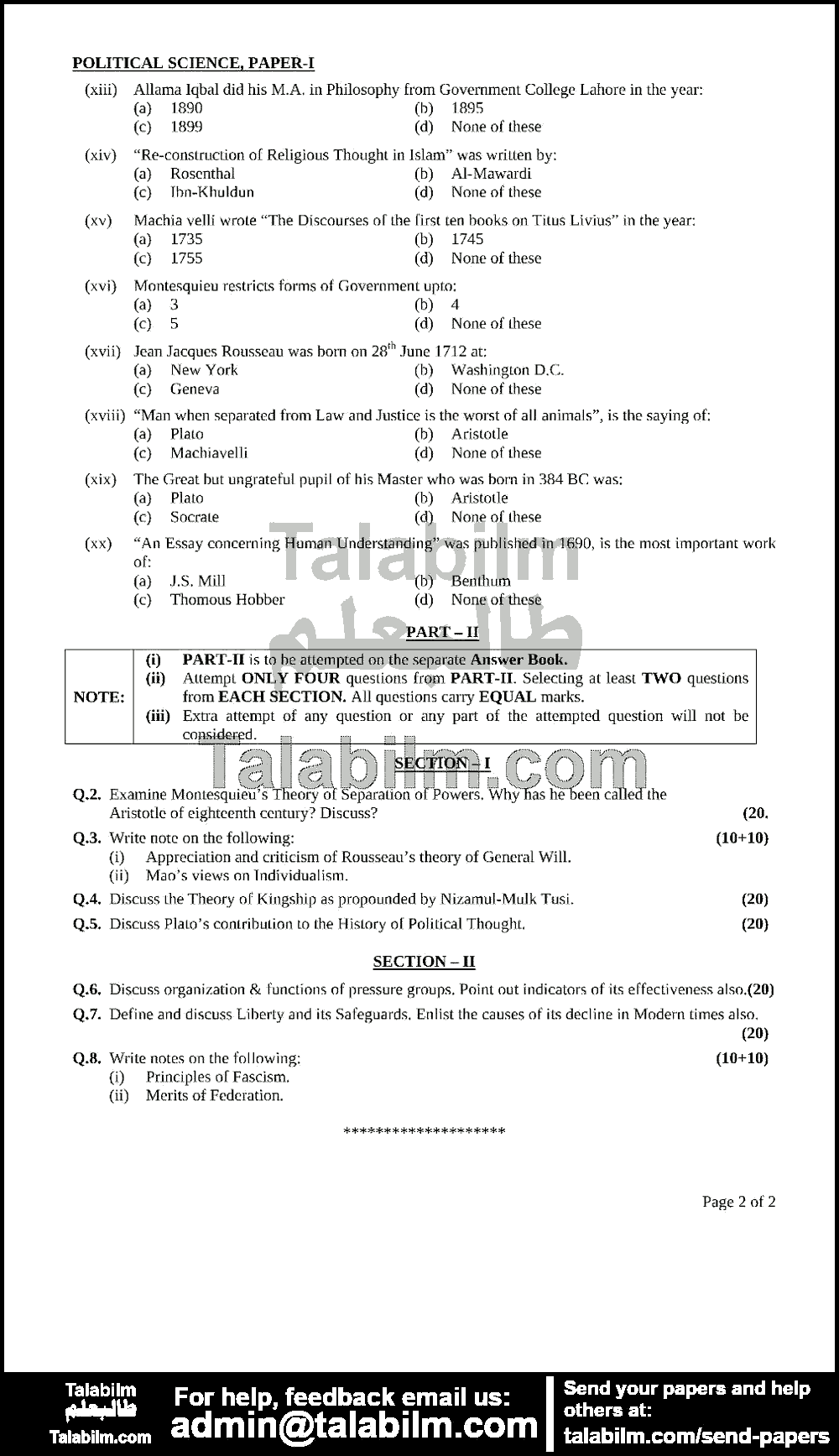 Political Science 0 past paper for 2009 Page No. 2