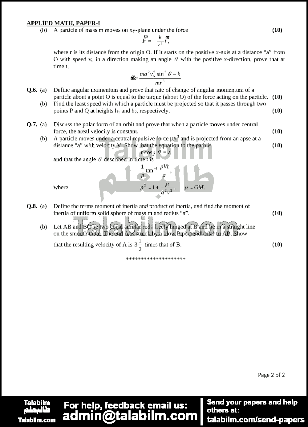 Applied Mathematics 0 past paper for 2009 Page No. 2
