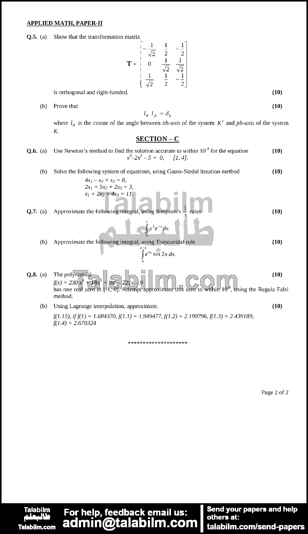 Applied Mathematics 0 past paper for 2009 Page No. 4