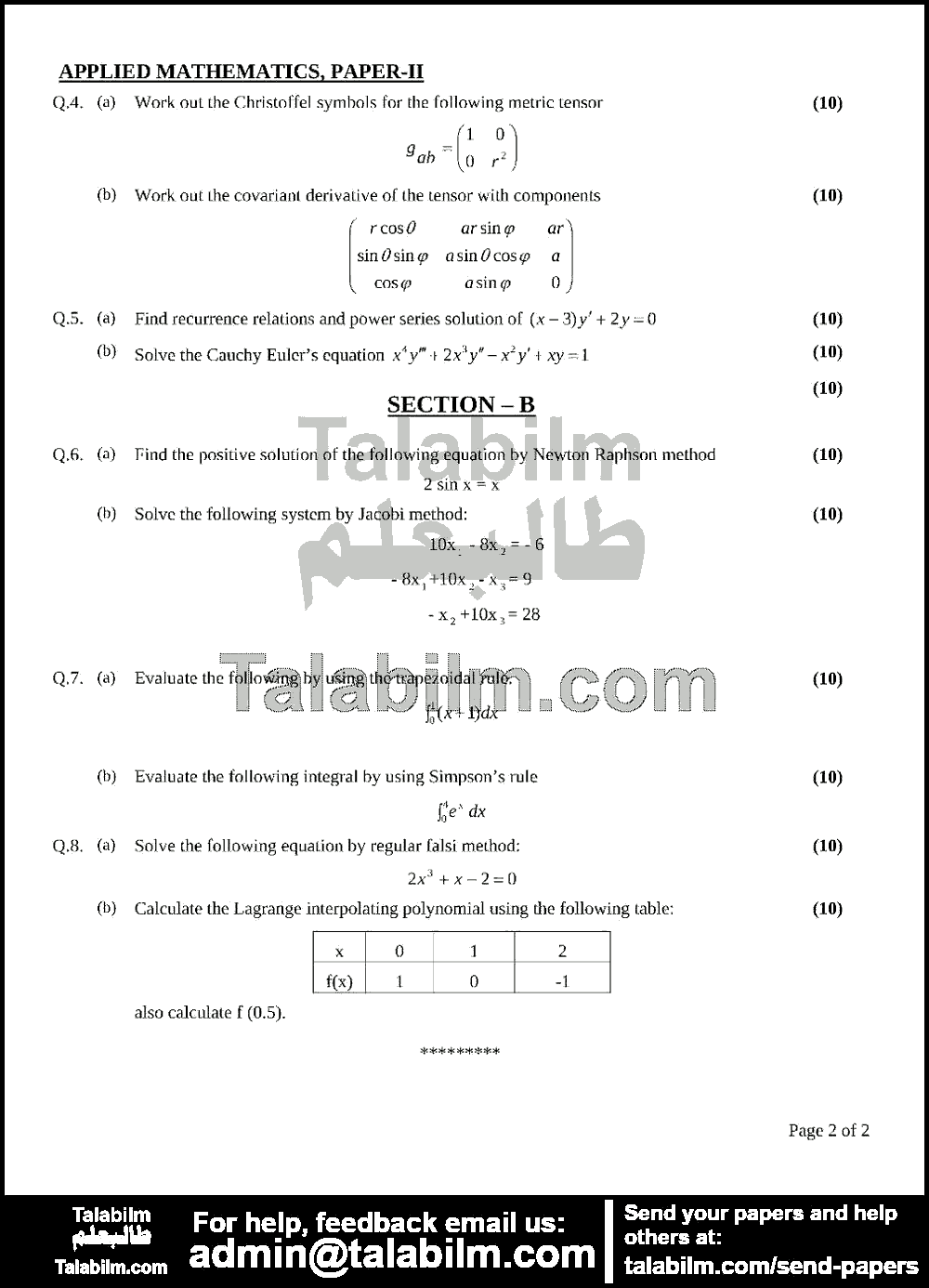 Applied Mathematics 0 past paper for 2011 Page No. 4