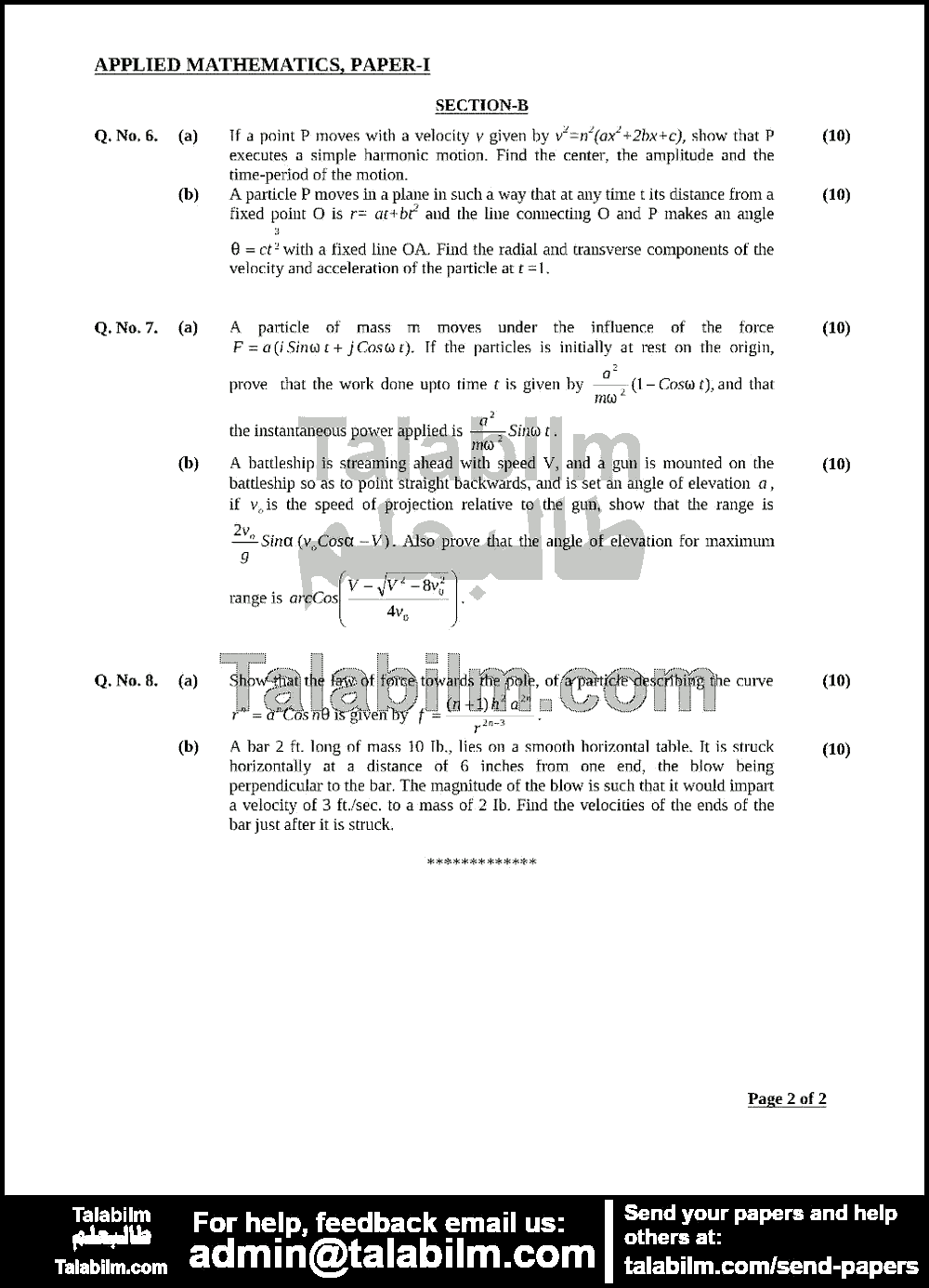 Applied Mathematics 0 past paper for 2014 Page No. 2