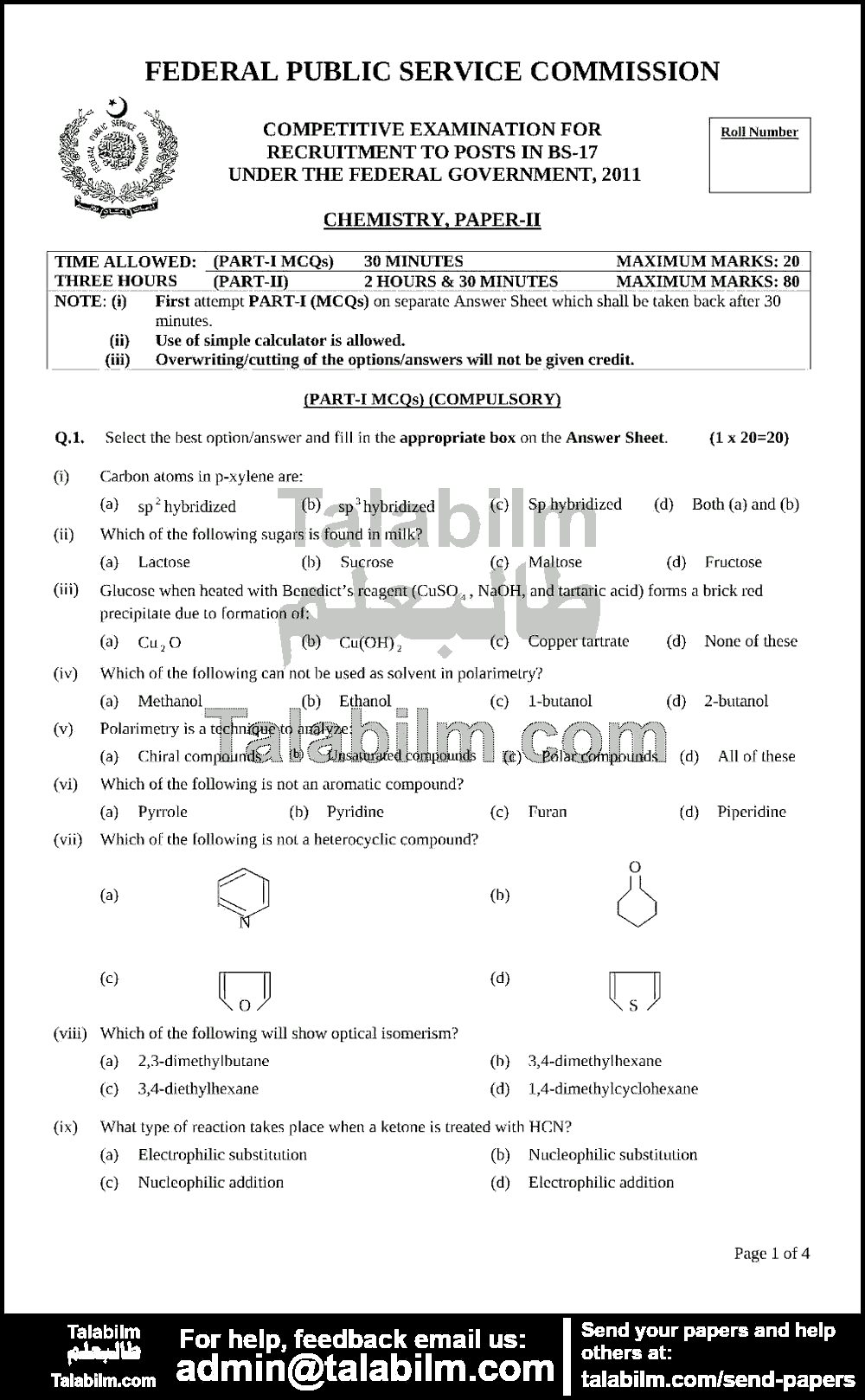 Chemistry 0 past paper for 2011 Page No. 4