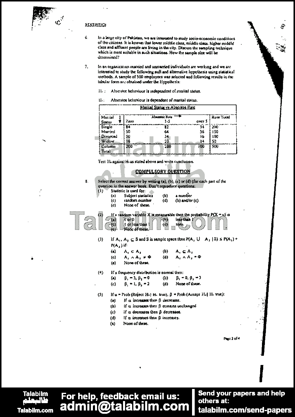 Statistics 0 past paper for 2001 Page No. 2