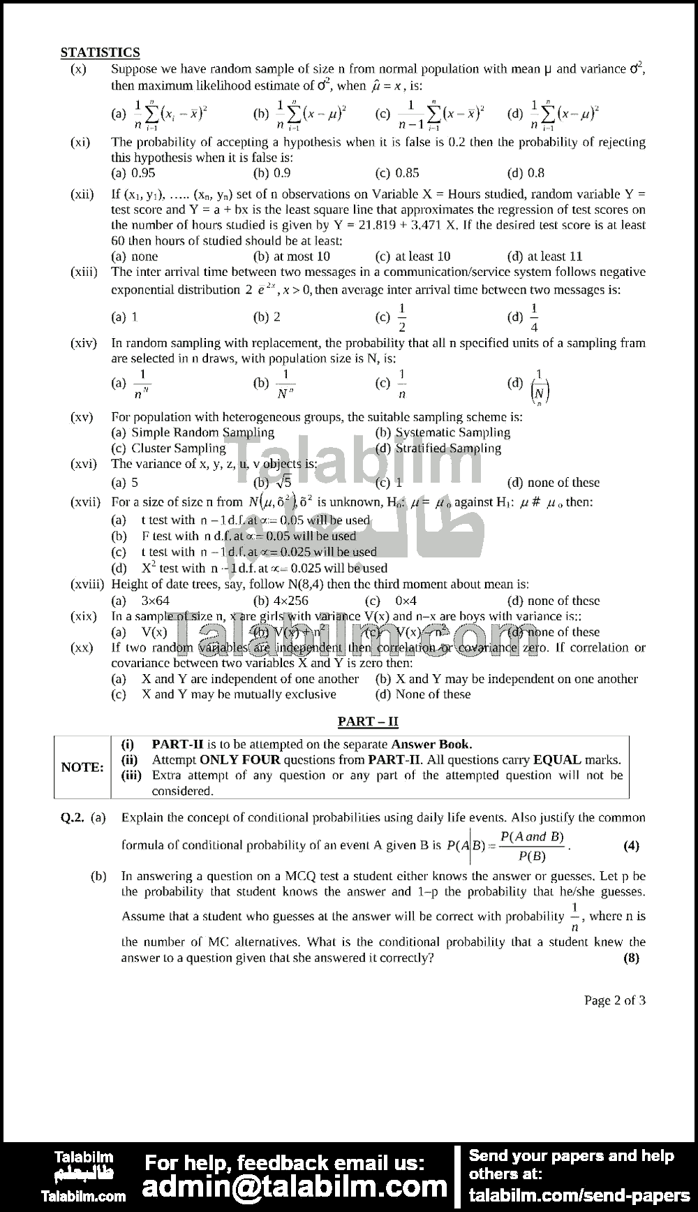 Statistics 0 past paper for 2009 Page No. 2