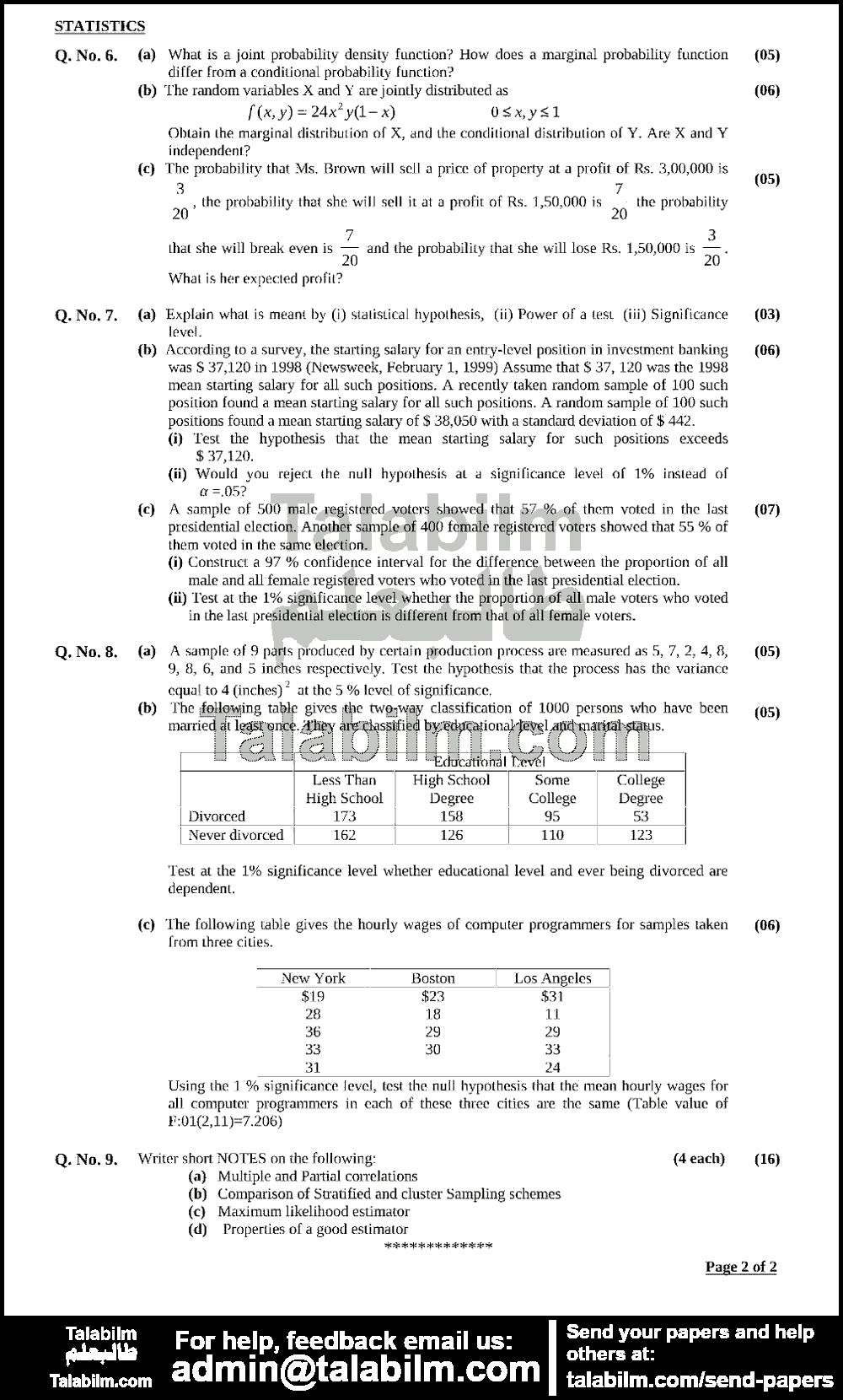 Statistics 0 past paper for 2014 Page No. 2