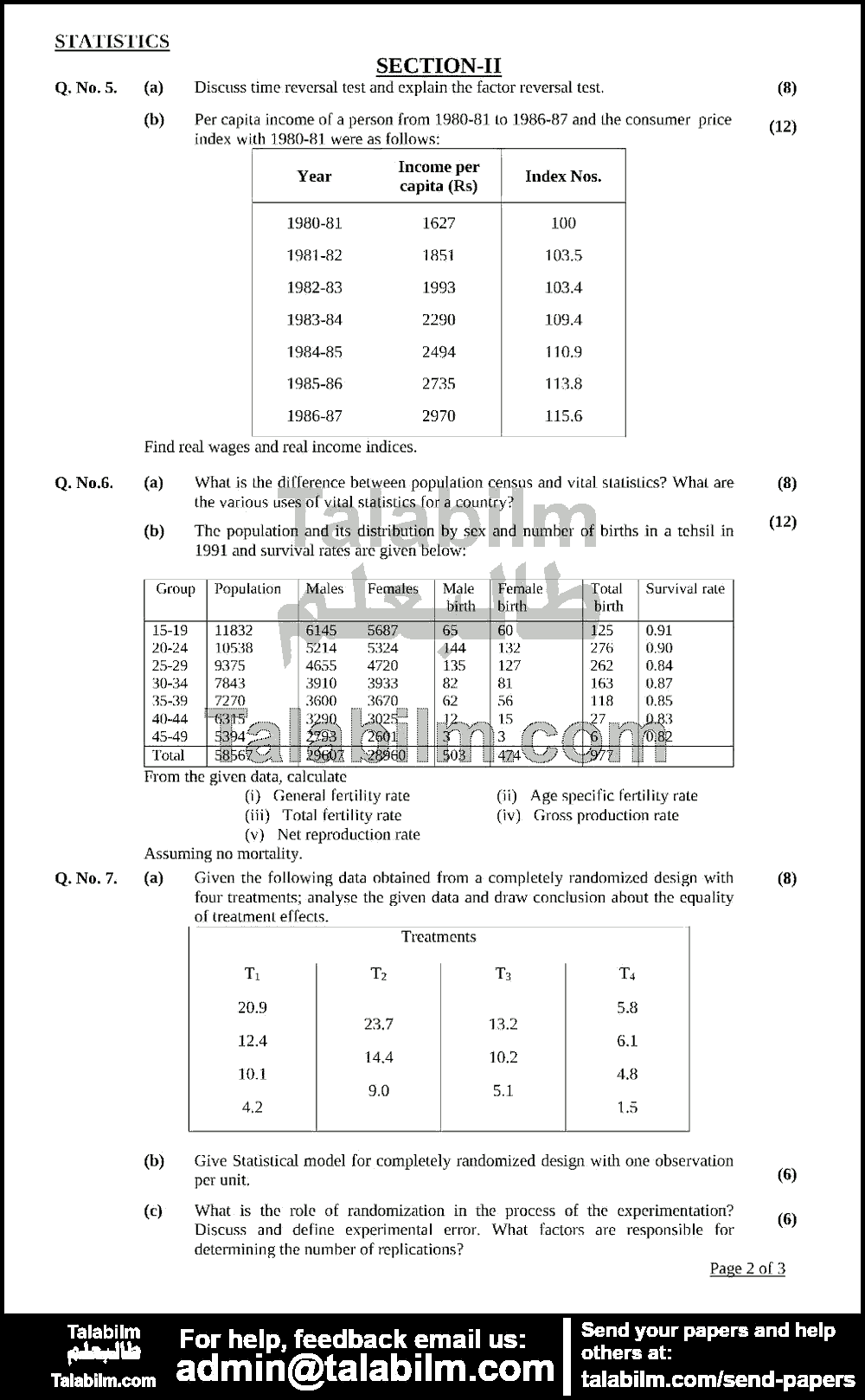 Statistics 0 past paper for 2017 Page No. 2