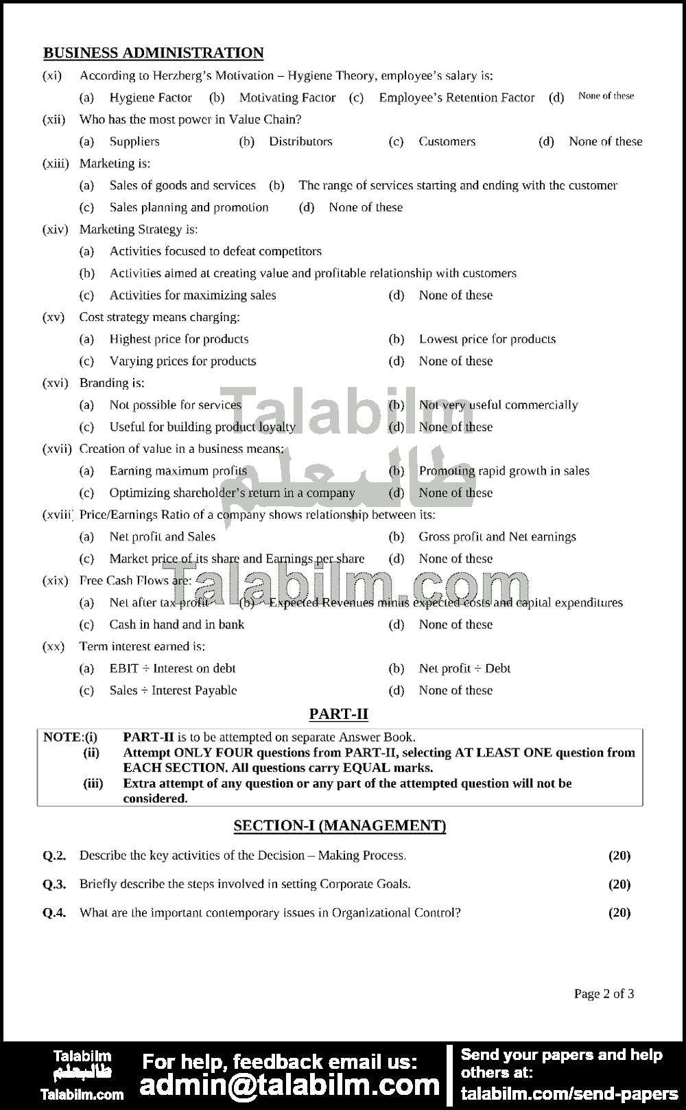 Business Administration 0 past paper for 2011 Page No. 2