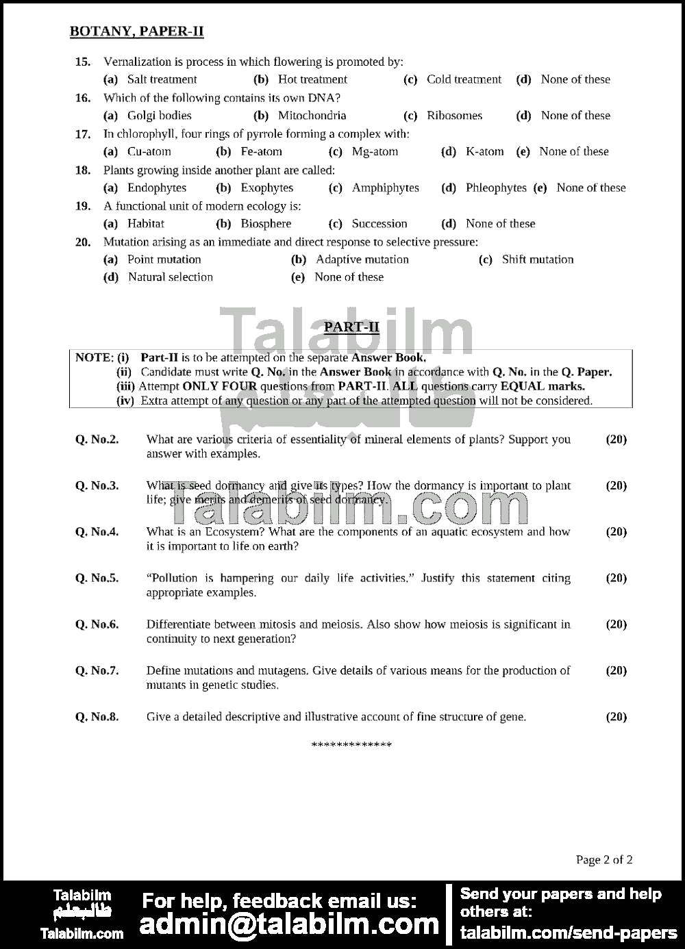 Botany 0 past paper for 2013 Page No. 4