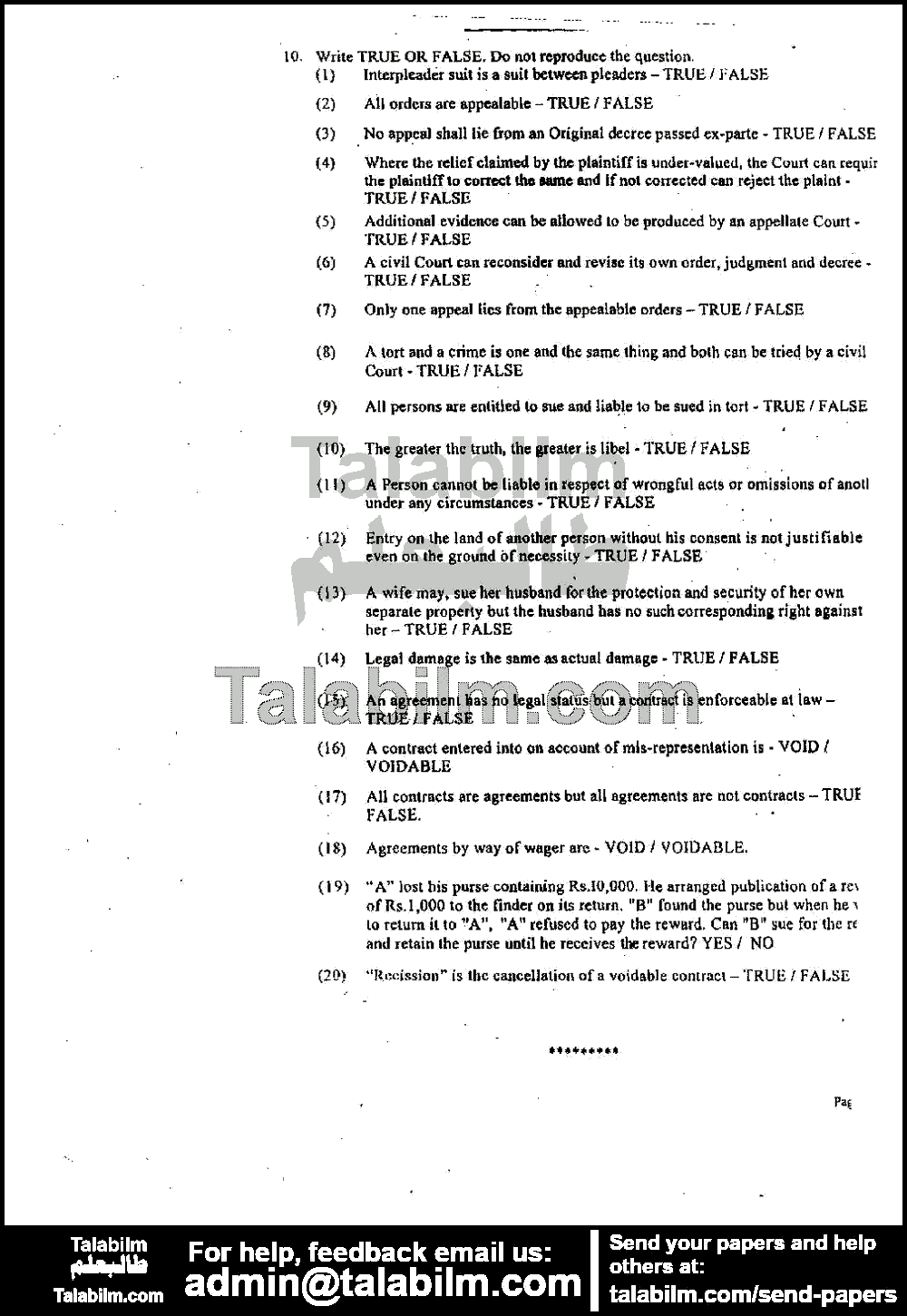 Law 0 past paper for 2001 Page No. 2