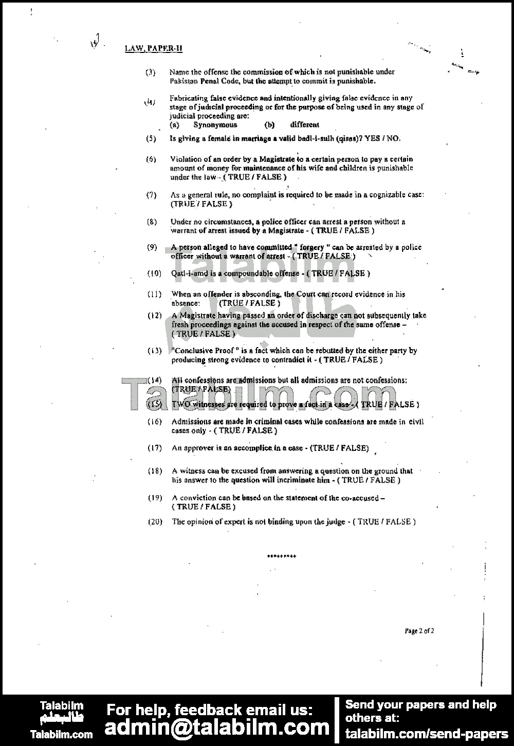 Law 0 past paper for 2001 Page No. 4