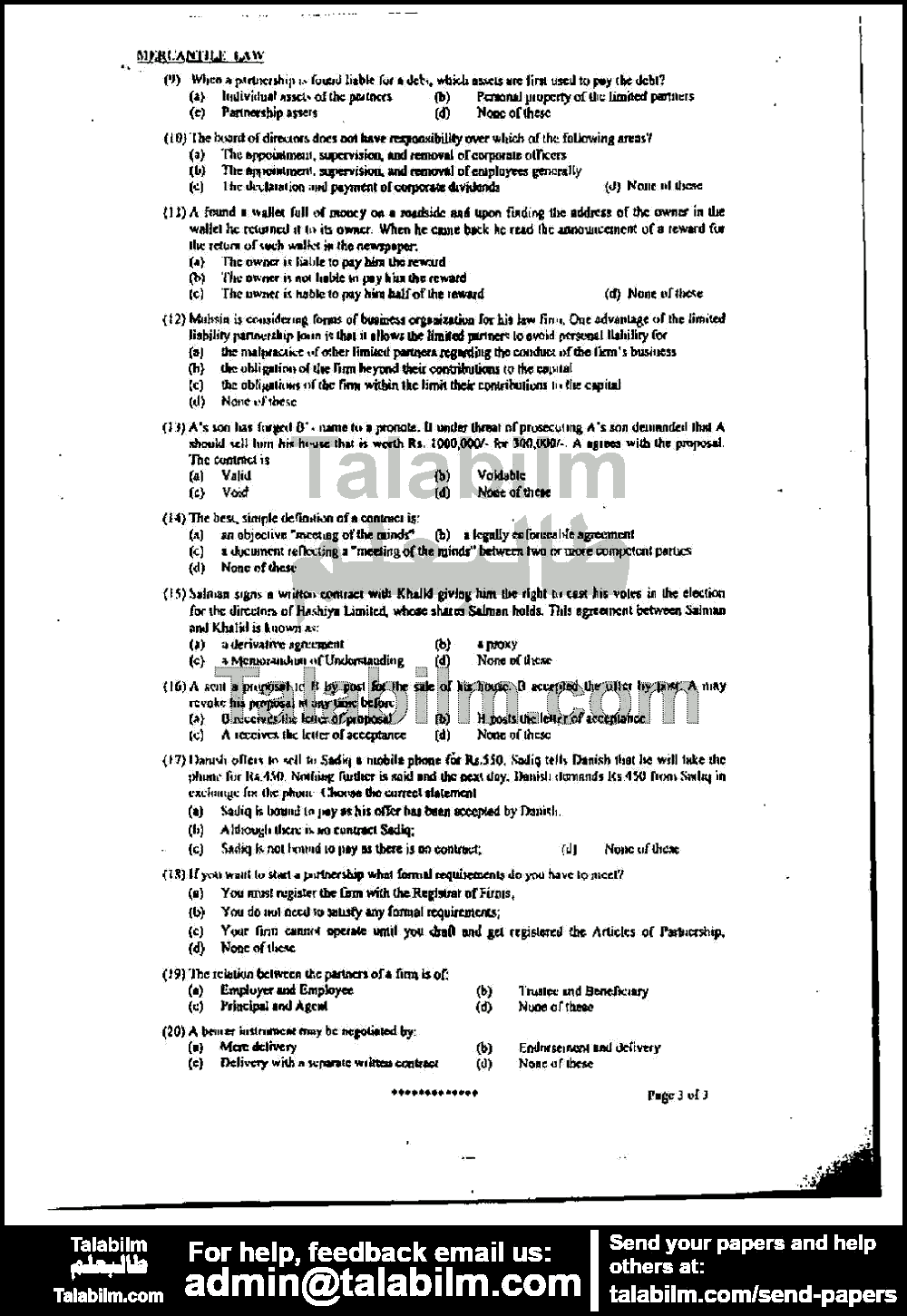 Mercantile Law 0 past paper for 2005 Page No. 3