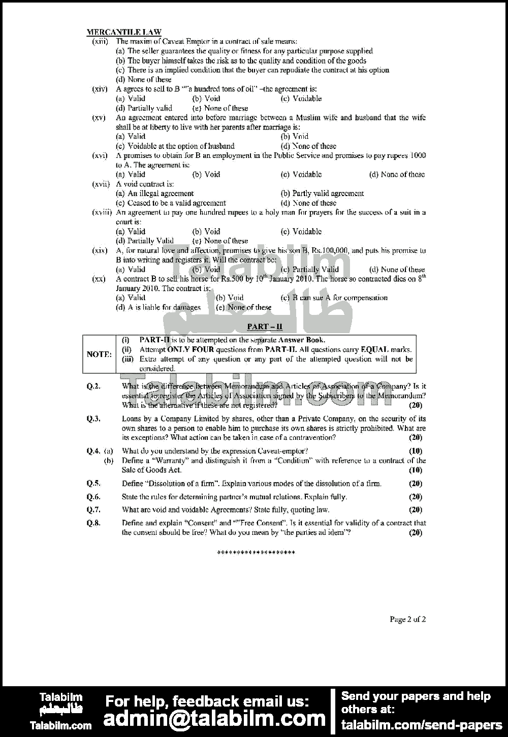 Mercantile Law 0 past paper for 2010 Page No. 2