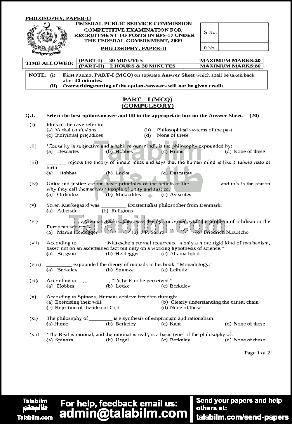 Philosophy 0 past paper for 2009 Page No. 3