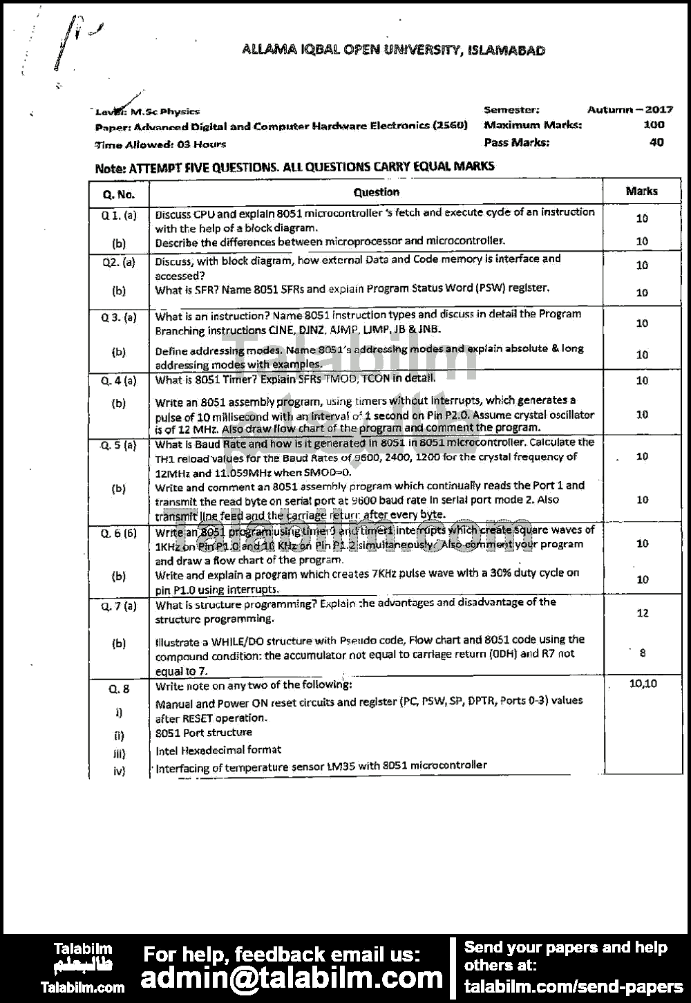 Advanced Digital & Computer Hardware Electronics 2560 past paper for Autumn 2017