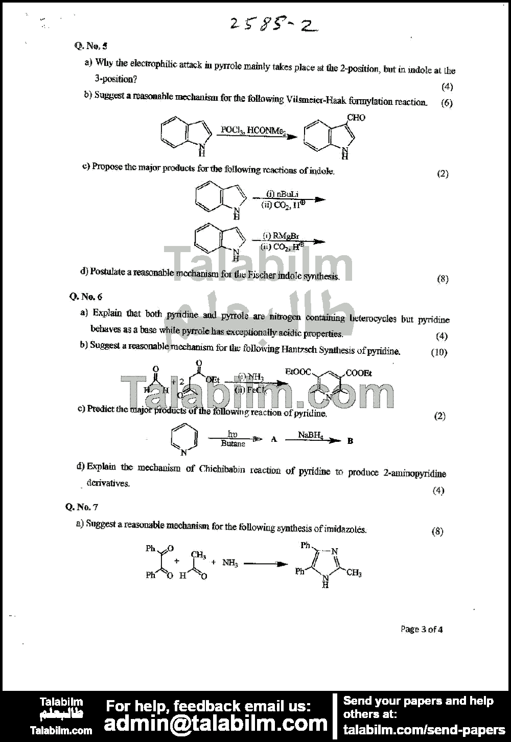 Heterocyclic Chemistry 2585 past paper for Spring 2015 Page No. 3