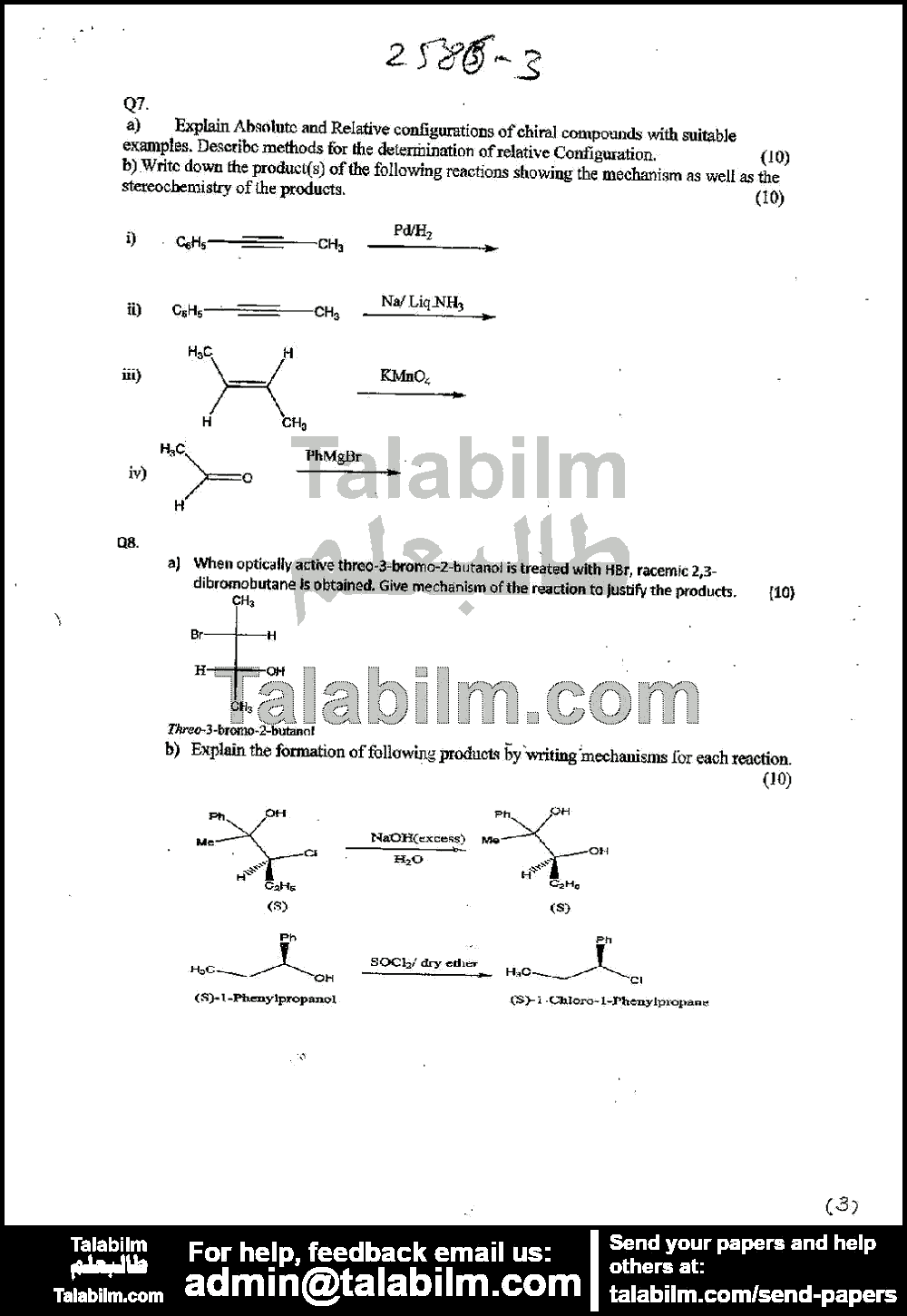Stereochemistry of Organic Compounds 2586 past paper for Spring 2015 Page No. 3
