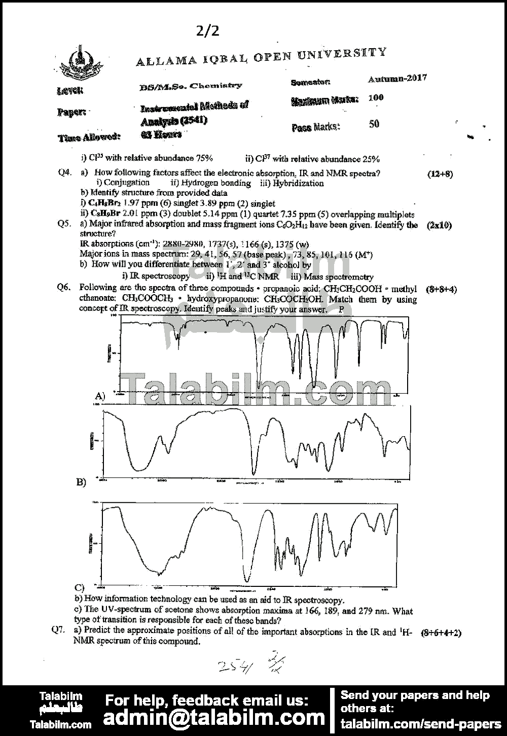 Basic Instrumental Methods of Analysis 2541 past paper for Autumn 2017 Page No. 2