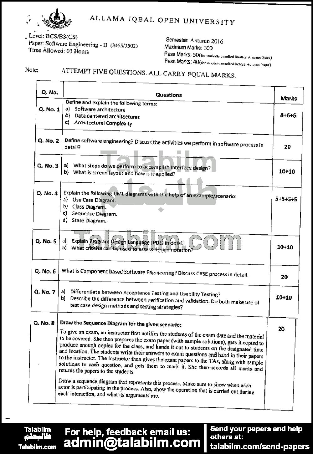 Software Engineering-II 3502 past paper for Autumn 2016 Page No. 2