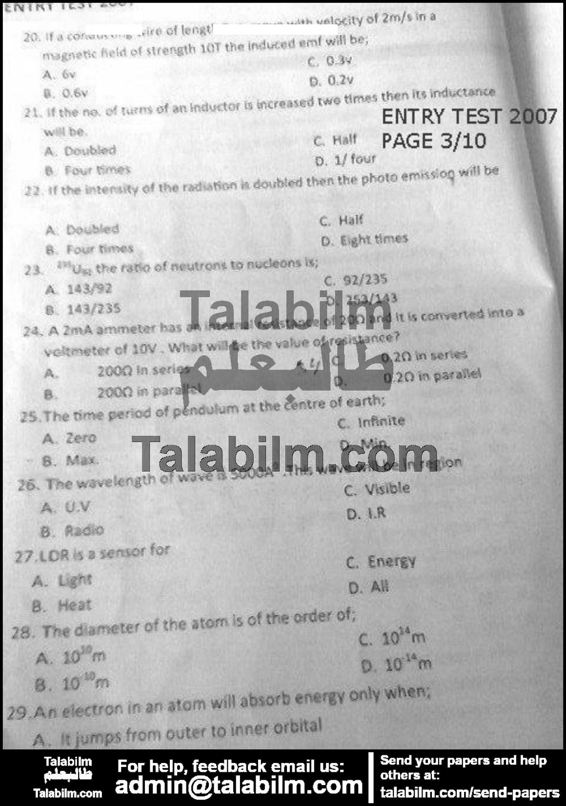 UET ECAT 0 past paper for 2007 Page No. 3