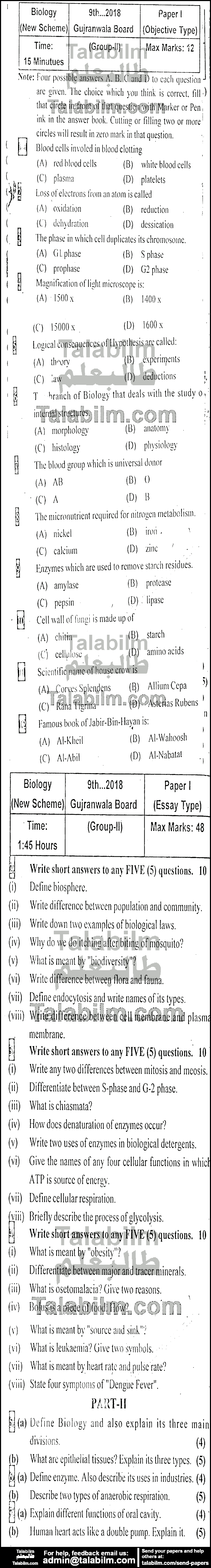 Biology 0 past paper for English Medium 2018 Group-II