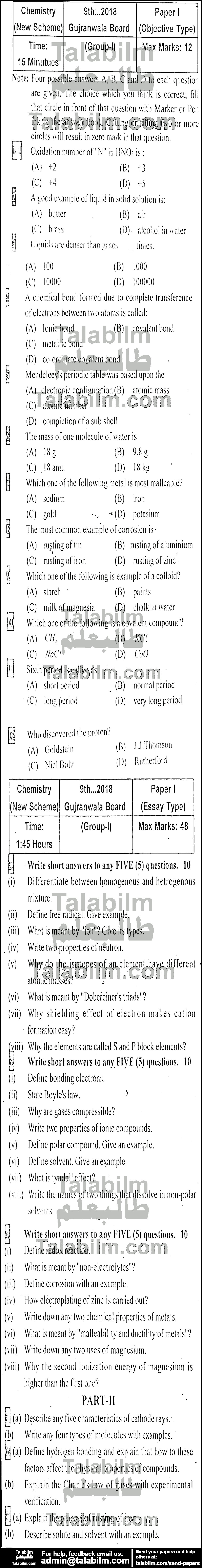 Chemistry 0 past paper for English Medium 2018 Group-I