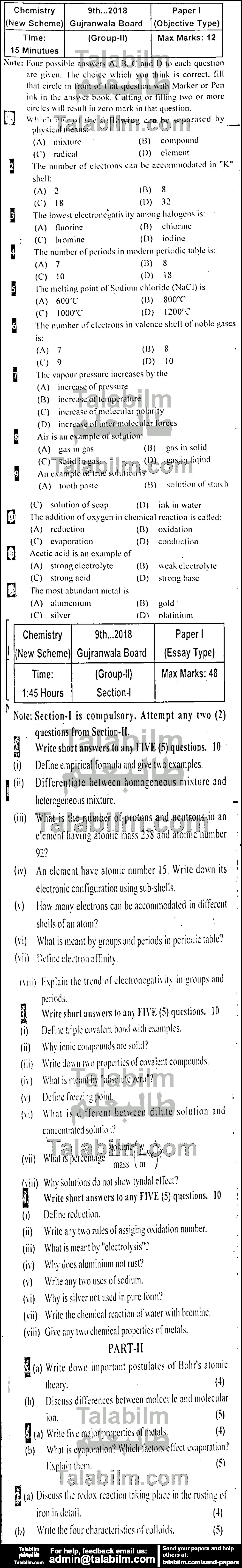 Chemistry 0 past paper for English Medium 2018 Group-II