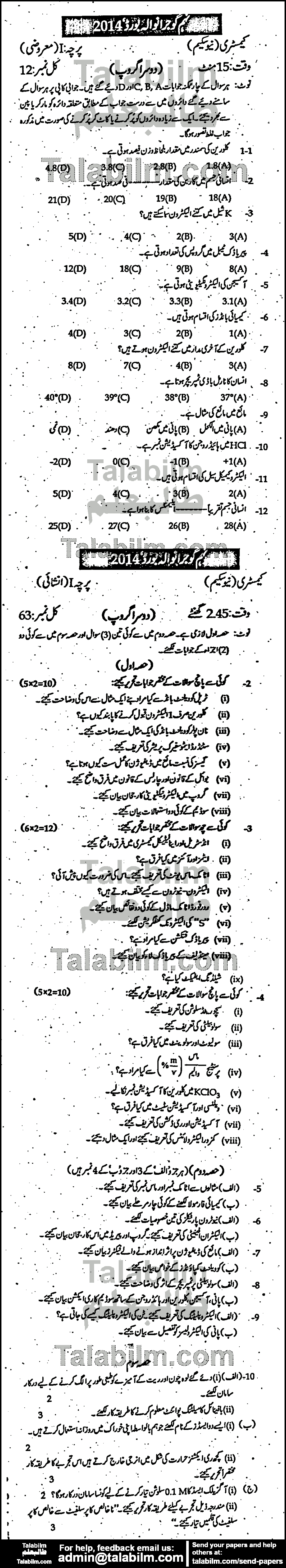 Chemistry 0 past paper for Urdu Medium 2014 Group-II