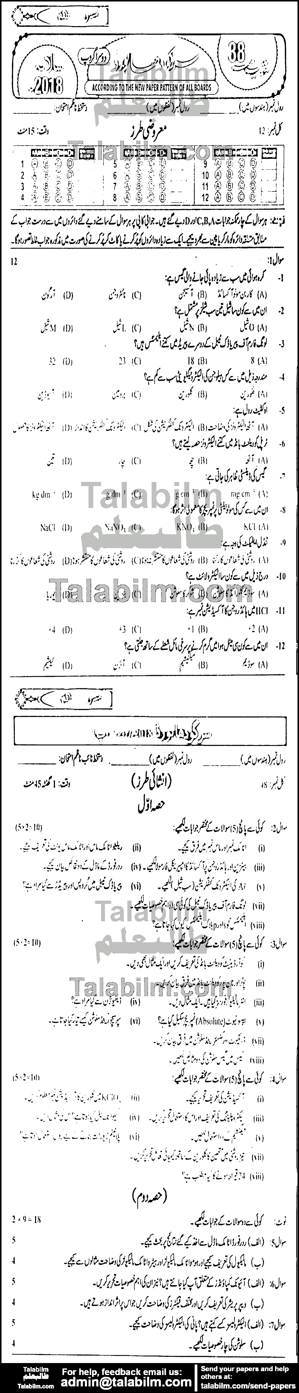 Chemistry 0 past paper for Urdu Medium 2018 Group-II