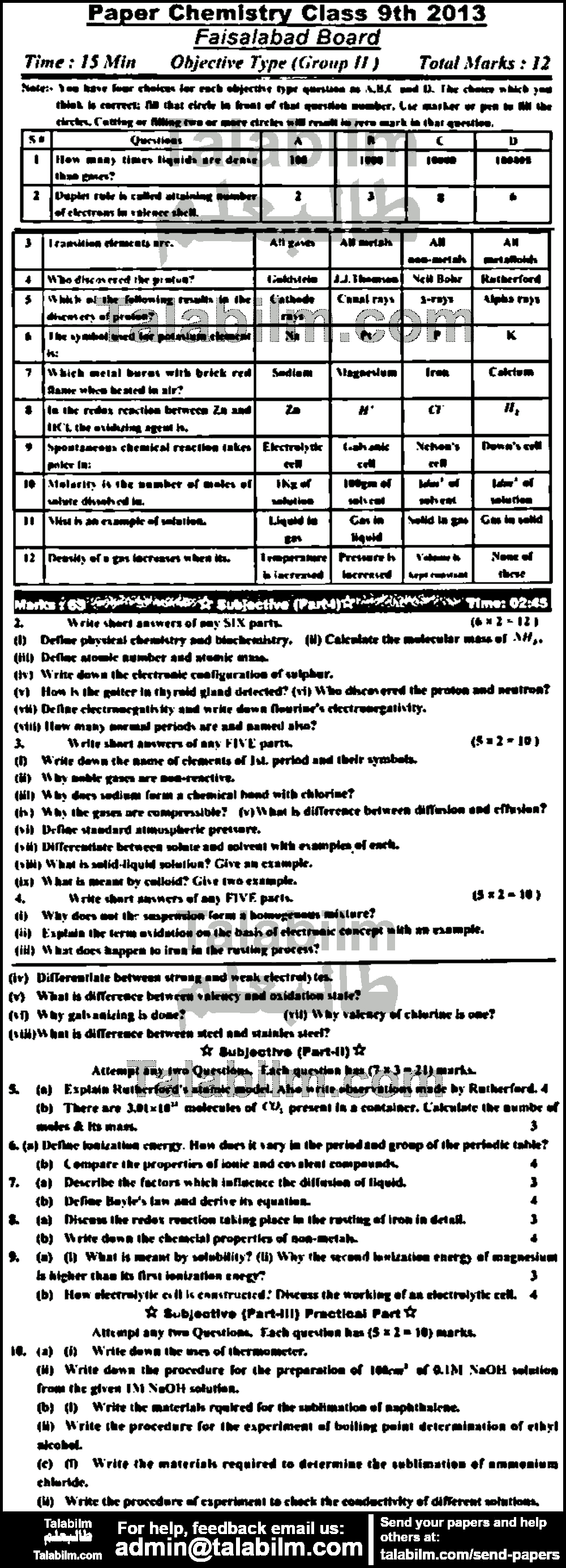 Chemistry 0 past paper for 2013 Group-II