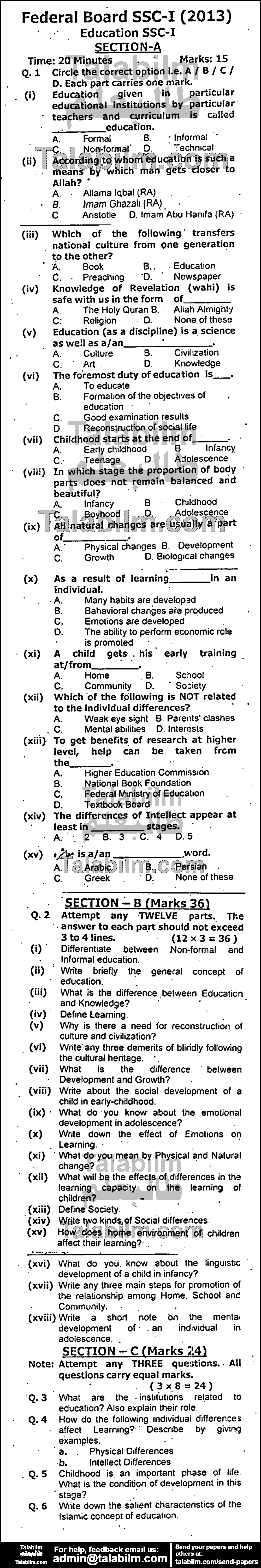 Education 0 past paper for 2013 Group-I