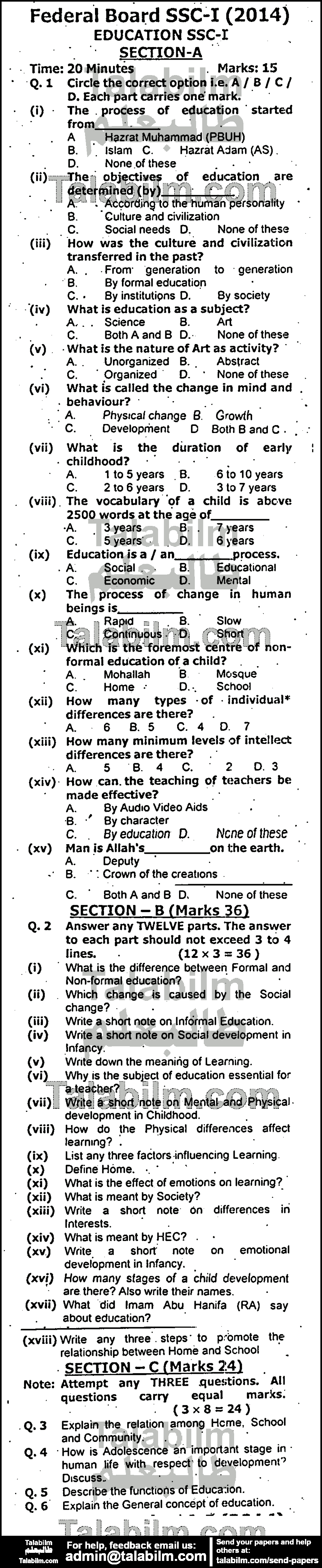 Education 0 past paper for 2014 Group-I