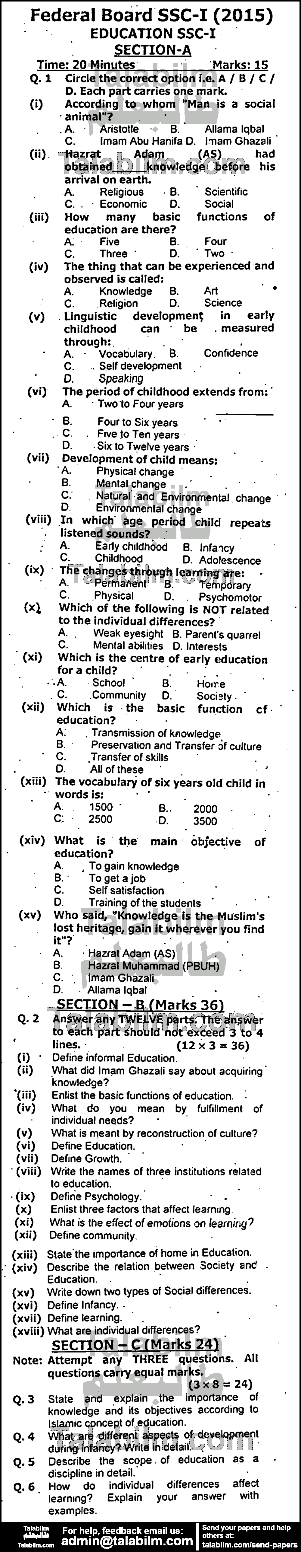 Education 0 past paper for 2015 Group-I