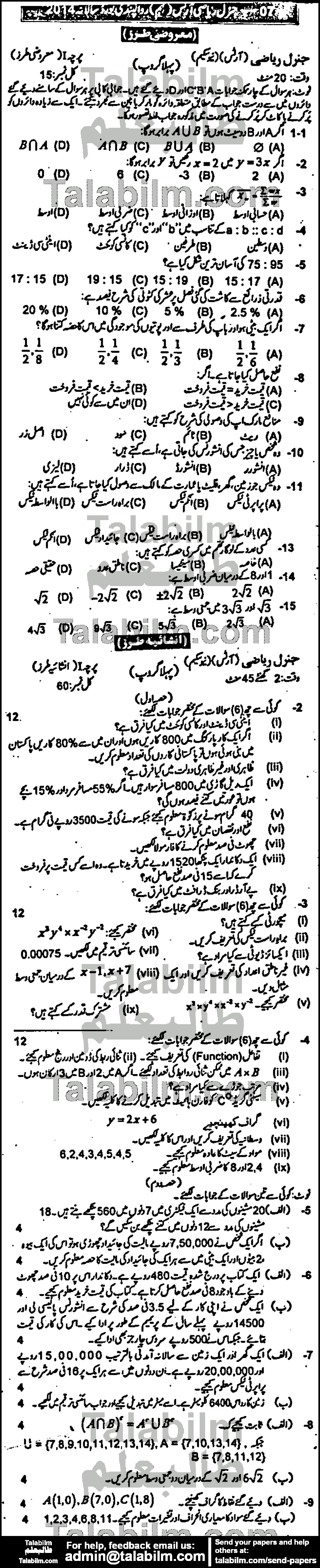 English 0 past paper for Urdu Medium 2014 Group-I