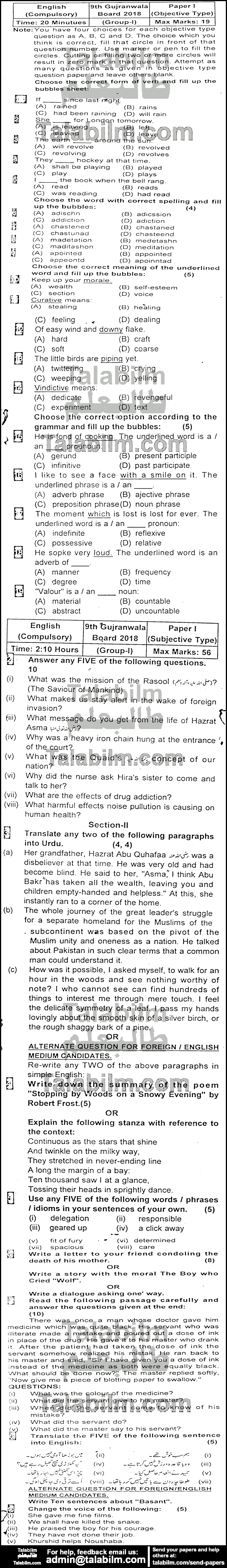 English 0 past paper for 2018 Group-I