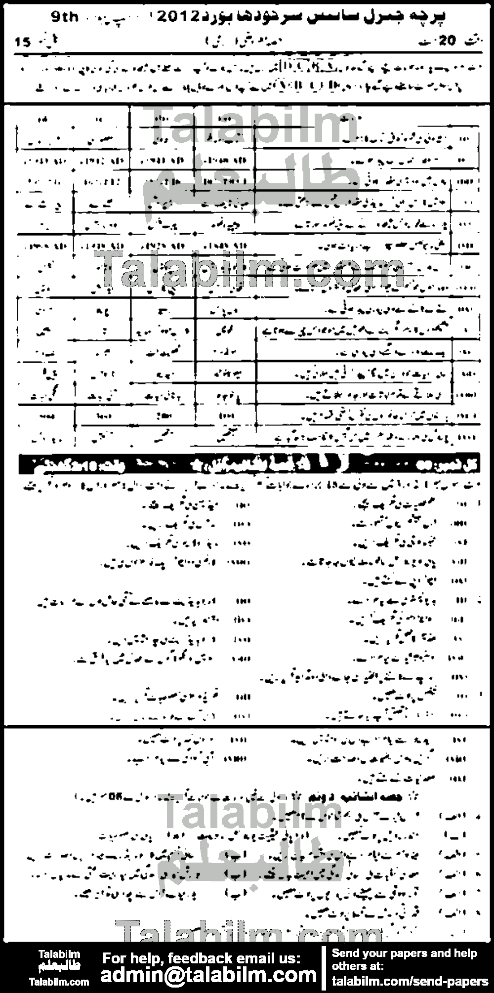 General Science 0 past paper for Urdu Medium 2012 Group-I