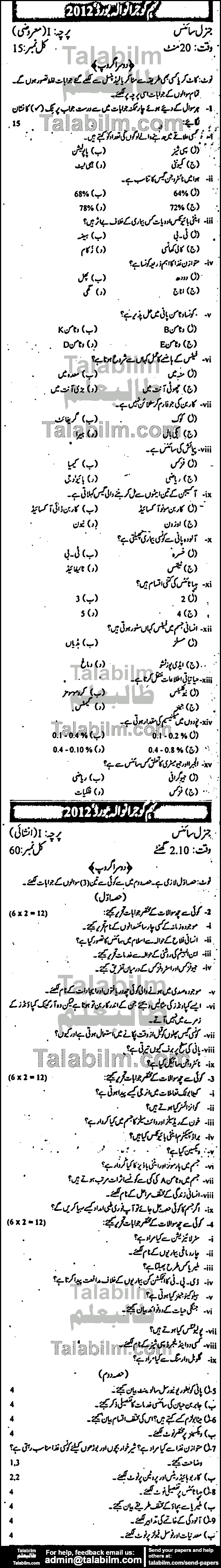 General Science 0 past paper for Urdu Medium 2012 Group-II