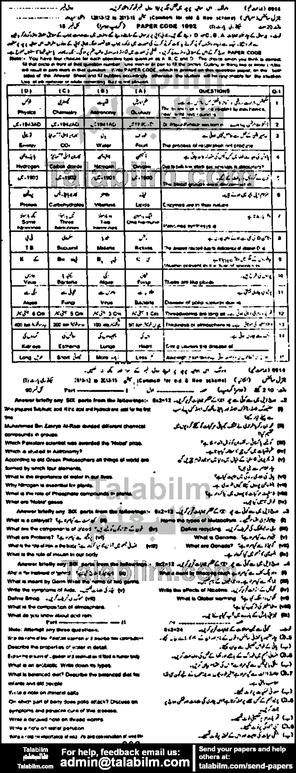 General Science 0 past paper for 2014 Group-II