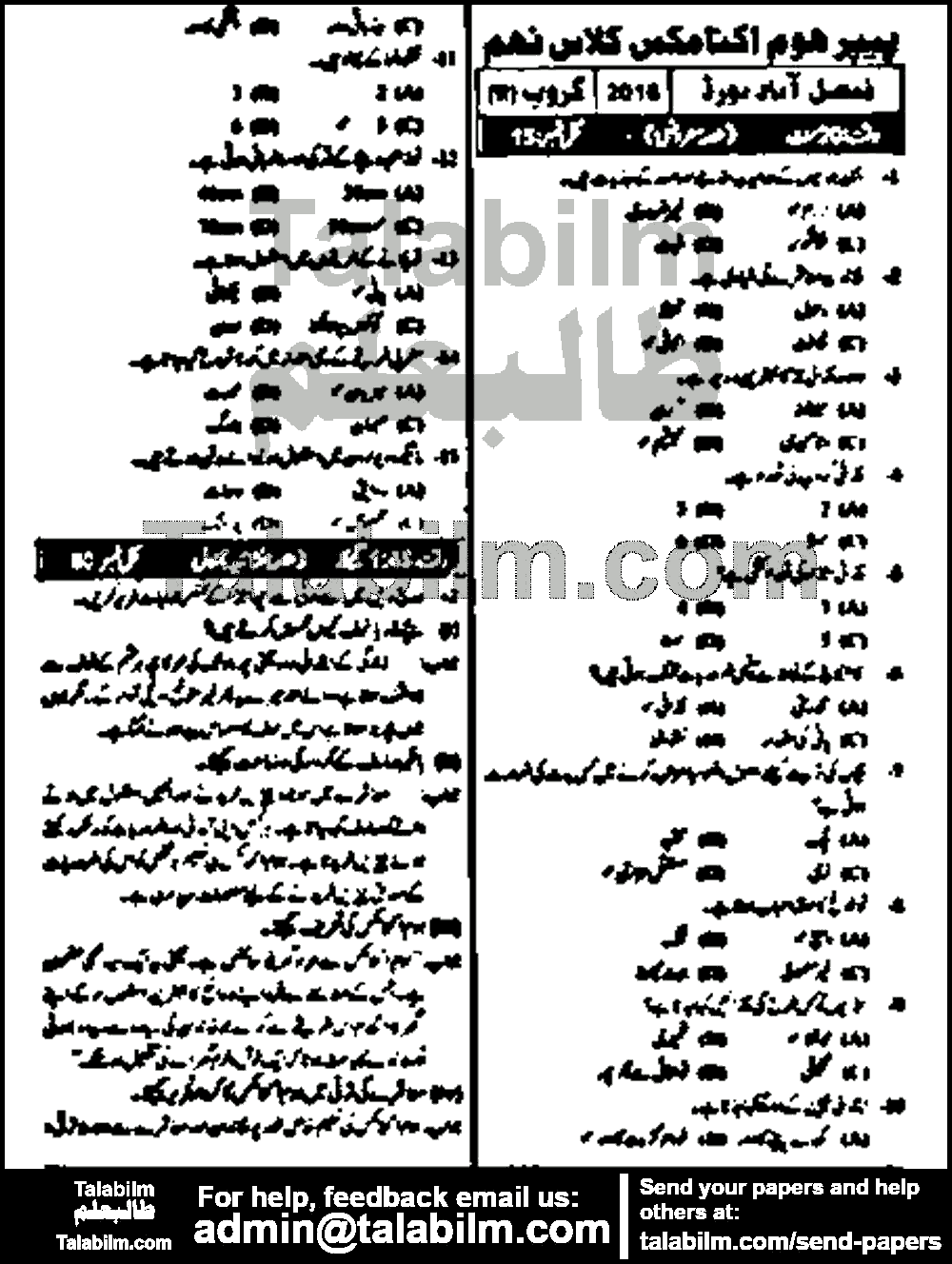 Home Economics 0 past paper for Urdu Medium 2016 Group-I