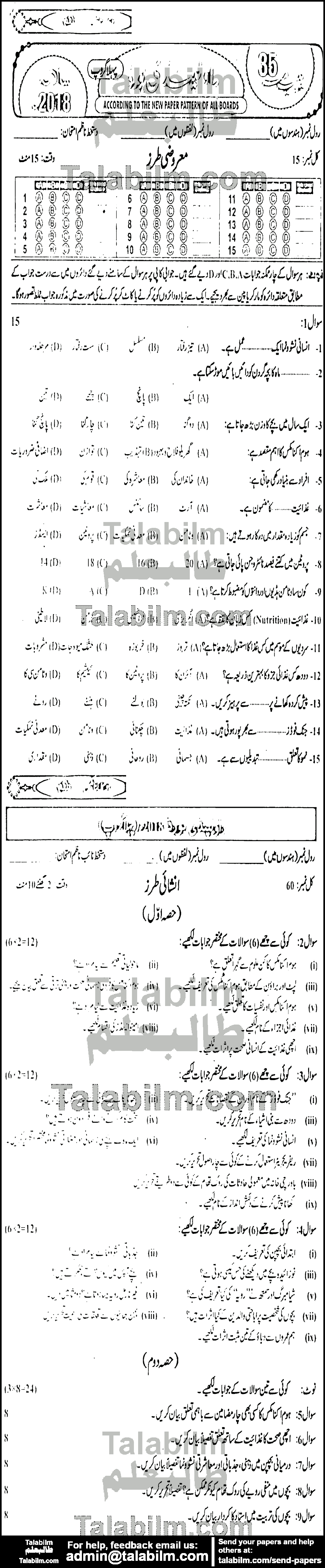 Home Economics 0 past paper for 2018 Group-I