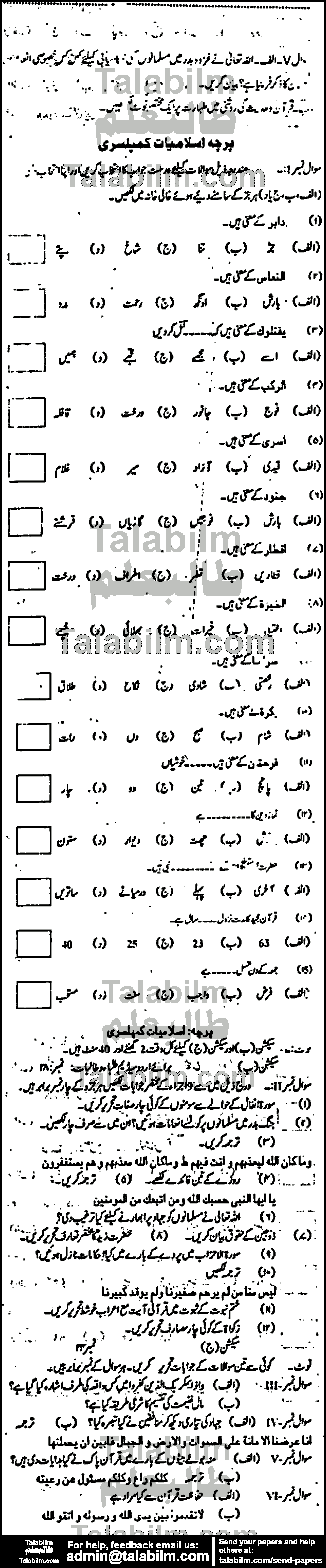 Islamiat Compulsory 0 past paper for Urdu Medium 2013 Group-II