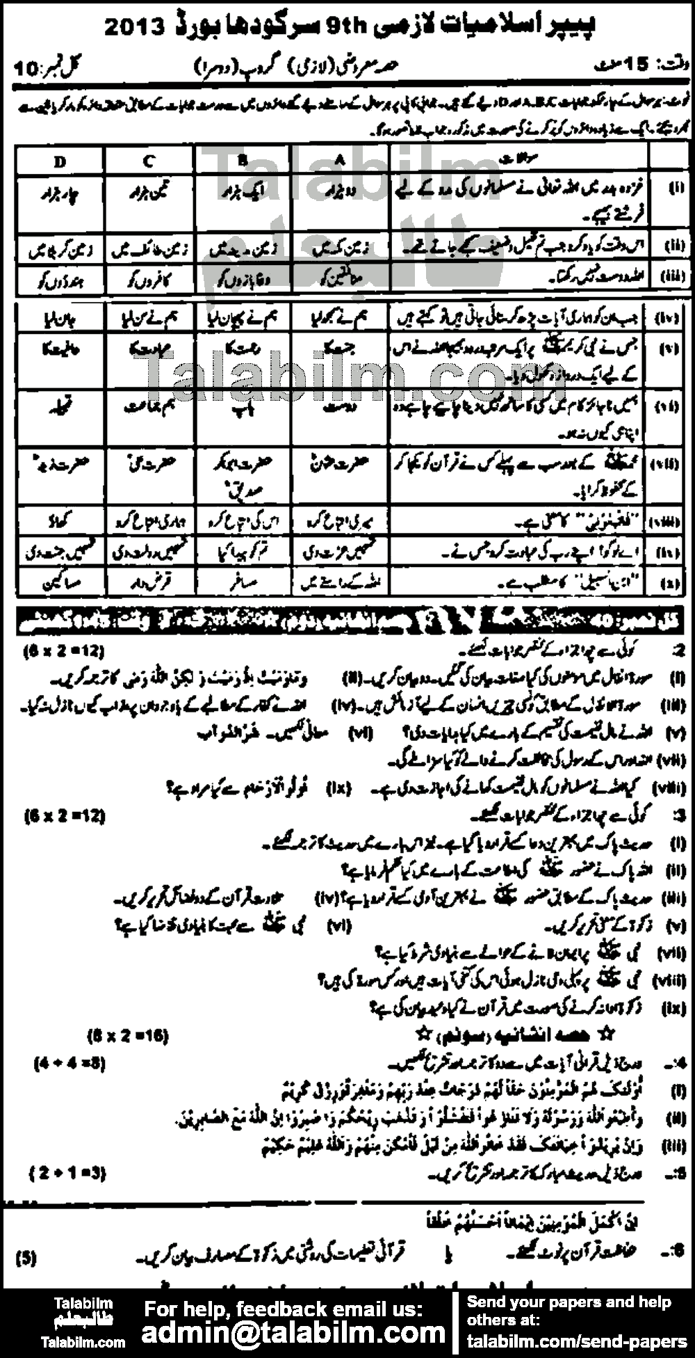 Islamiat Compulsory 0 past paper for Urdu Medium 2013 Group-II