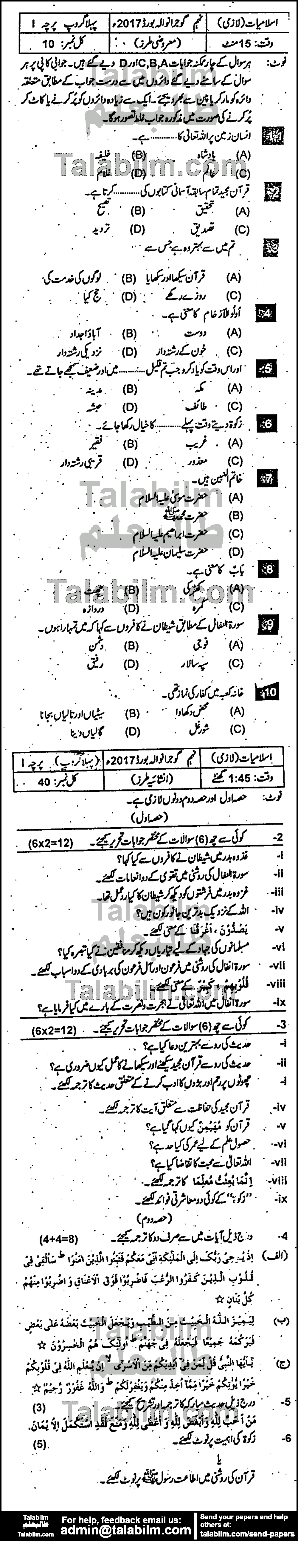 Islamiat Compulsory 0 past paper for 2017 Group-I