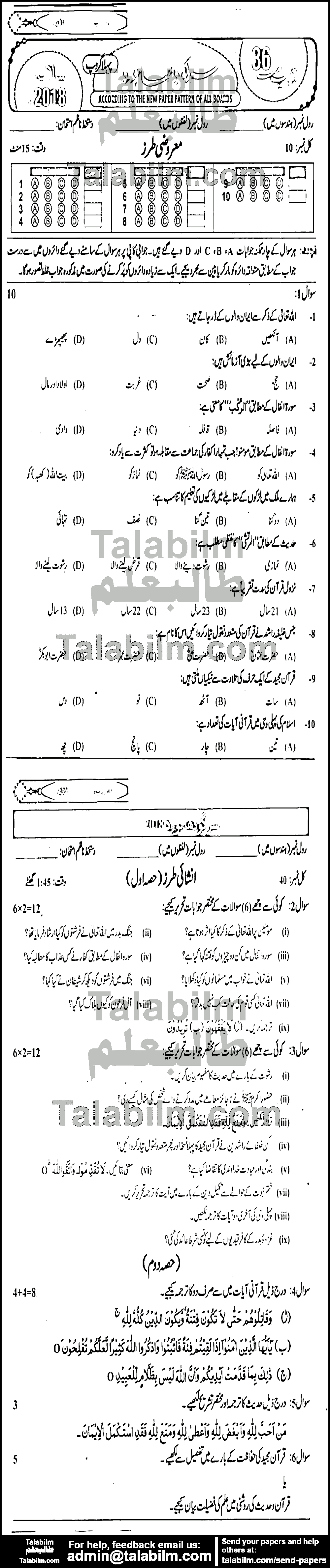 Islamiat Compulsory 0 past paper for 2018 Group-I