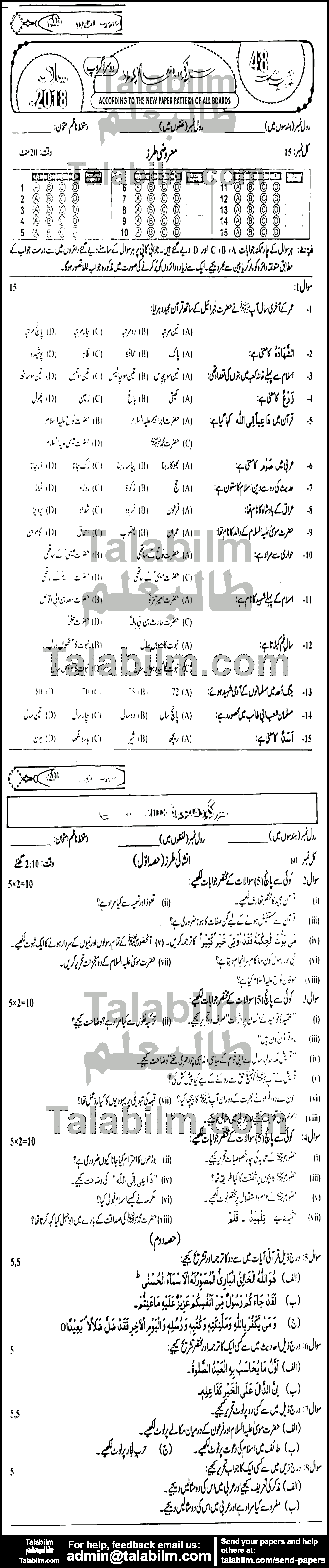 Islamiat Elective 0 past paper for 2018 Group-II